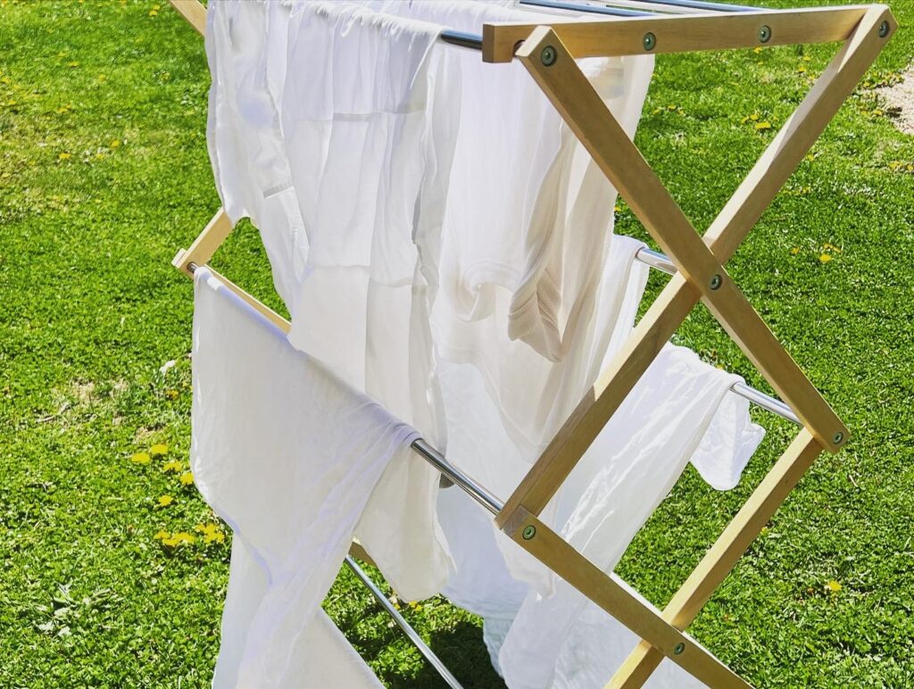 White clothes on dryign rack